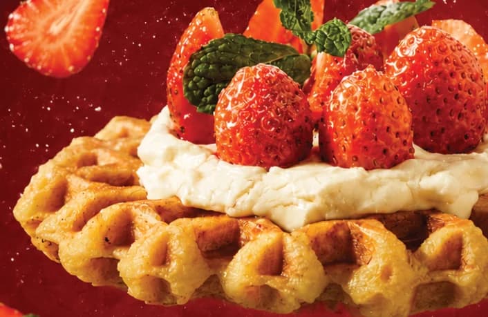 Waffle with Cream and Strawberries